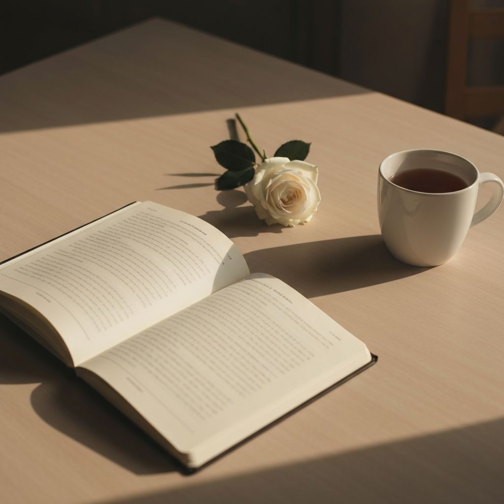Thoughtful table setting with journal and tea