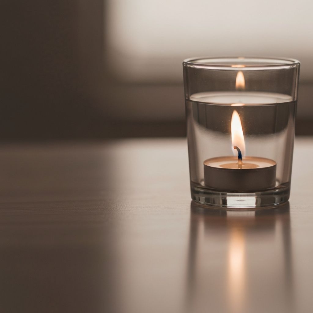 Candle flame reflection in glass