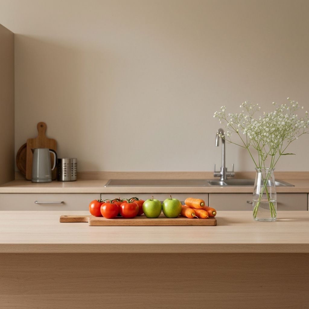 Calm kitchen with fresh produce